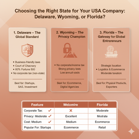 Choosing the Right State for Your USA Company: Delaware, Wyoming, or Florida?